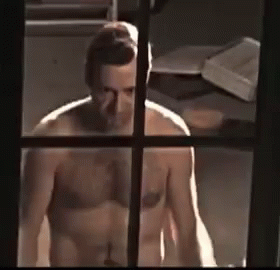 For some reason he has to work out naked too.